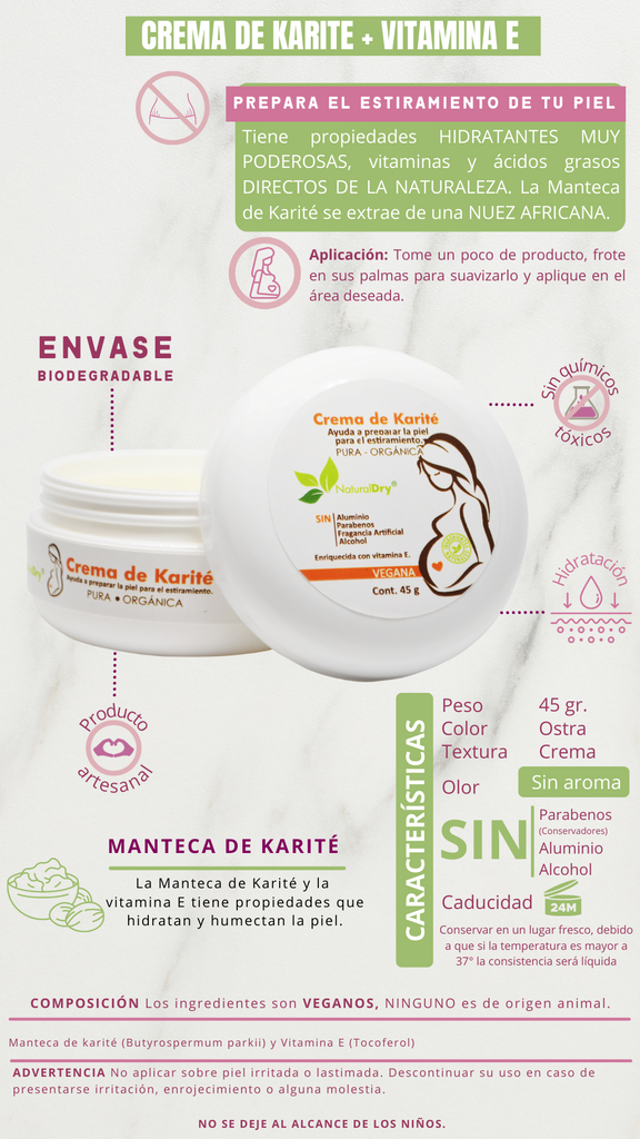Crema karite orgánica, adicionada con vitamina E - vegana